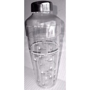 Clear Acrylic Cocktail Shaker with Printed Drink Recipes and Measurements 9.5"‎